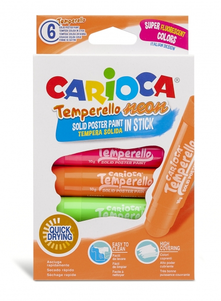 Carioca Temperello Neon Pack de 6 Temperas Solidas - Colores Brillantes y Lavables - Gran Cobertura 