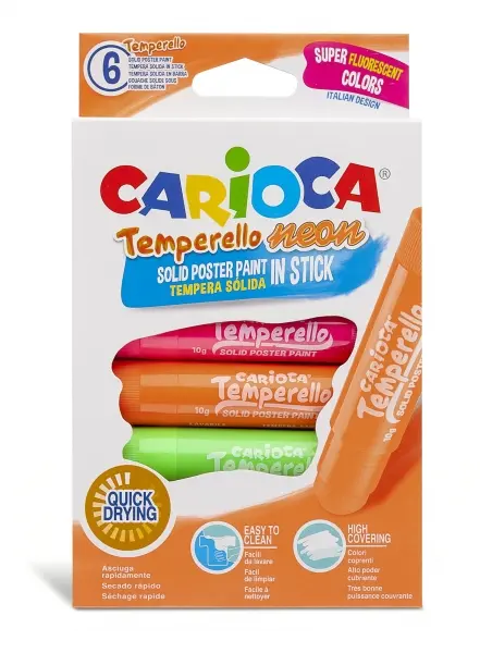 Carioca Temperello Neon Pack de 6 Temperas Solidas - Colores Brillantes y Lavables - Gran Cobertura 