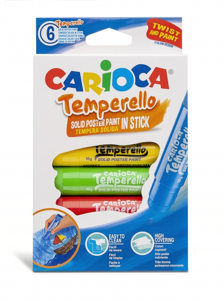 Carioca Temperello Pack de 6 Temperas Solidas - Colores Brillantes y Lavables - Gran Cobertura - Fac