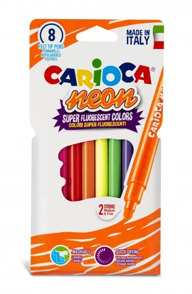 Carioca Neon Pack de 8 Rotuladores - Tinta Fluorescente - Perfecto para Colorear y Subrayar - Lavabl