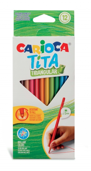 Carioca Tita Pack de 12 Lapices Triangulares de Resina - Cuerpo Triangular - Colores Brillantes y La