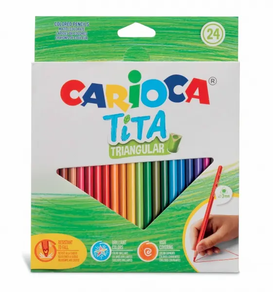 Carioca Tita Pack de 24 Lapices Triangulares - Cuerpo Triangular - Colores Brillantes y Lavables - E