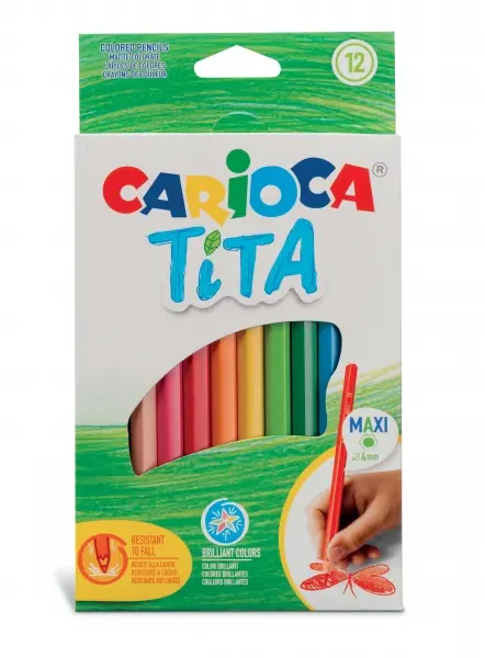 Carioca Tita Maxi Pack de 12 Lapices de Resina - Colores Brillantes y Lavables - Escritura Blanda - 