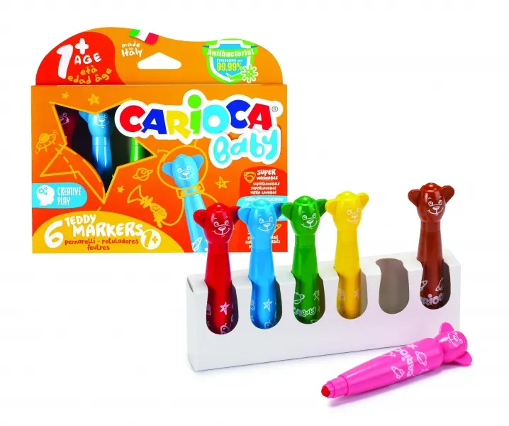Carioca Baby Teddy Pack de 6 Rotuladores - Super Seguros - Forma Ergonomica - Tinta Superlavable - D