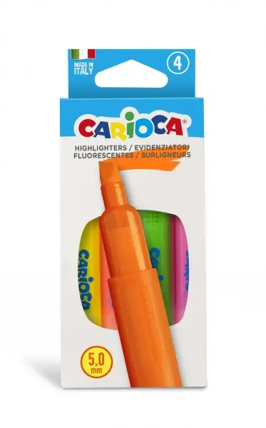 Carioca Memory Pack de 4 Subrayadores - Punta Biselada de 5mm - Brillantes y Lavables - Tinta a Base
