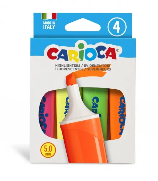 Carioca Memolight Pack de 4 Marcadores - Punta Biselada de 5mm - Colores Brillantes y Lavables - Tin