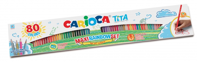 Carioca Tita Maxi Rainbow Pack de 80 Lapices Hexagonales de Colores - Mina � 3mm - Colores Brillante
