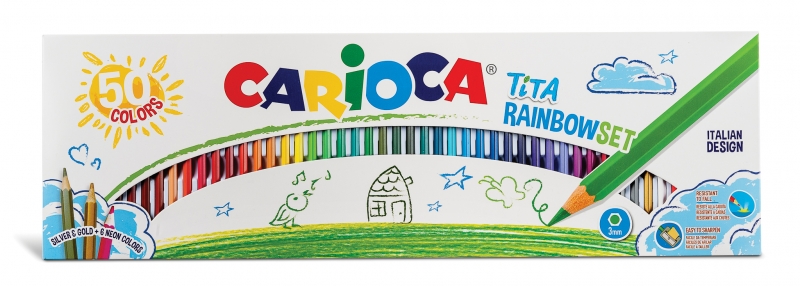 Carioca Tita Rainbow Set Pack de 50 Lapices Hexagonales de Colores - Mina � 3mm - Colores Brillantes