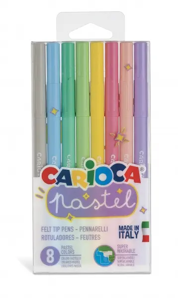 Carioca Pastel Pack de 8 Rotuladores - Tinta Superlavable - Perfectos para Colorear y Subrayar - No 