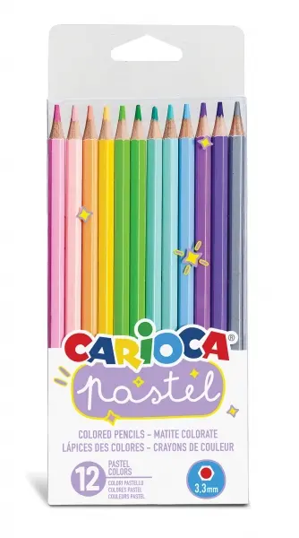 Carioca Pack de 12 Lapices de Madera Pastel - Colores Pastel - Cuerpo Hexagonal - Colores Brillantes