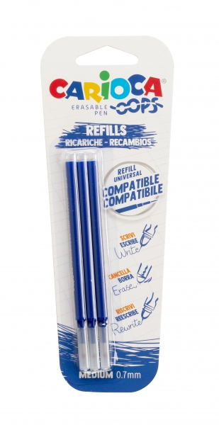 Carioca Oops Pack de 3 Recambios para Boligrafo Borrable - Tinta Termo Sensible - Punta de 0.7mm - C