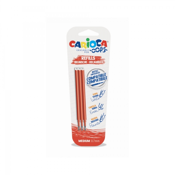 Carioca Oops Pack de 3 Recambios para Boligrafo Borrable - Tinta Termo Sensible - Punta de 0.7mm - C