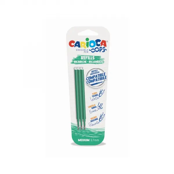 Carioca Oops Pack de 3 Recambios para Boligrafo Borrable - Tinta Termo Sensible - Punta de 0.7mm - C