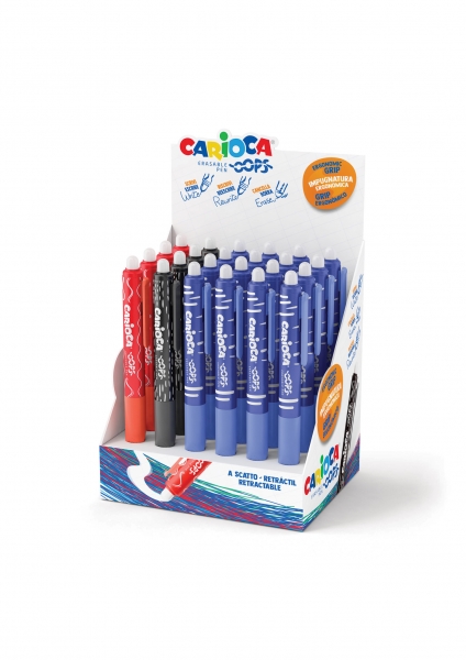 Carioca Oops Expositor de 24 Boligrafos Borrables Retractiles - Tinta Termo Sensible - Empu�adura Er