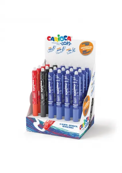 Carioca Oops Expositor de 24 Boligrafos Borrables Retractiles - Tinta Termo Sensible - Empu�adura Er
