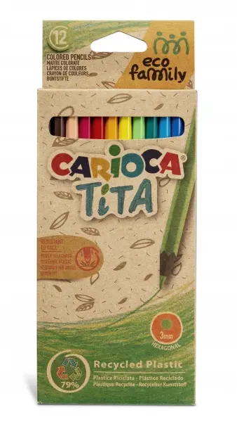 Carioca Eco Family Pack de 12 Lapices de Colores - Cuerpo Hexagonal - Colores Brillantes - Escritura