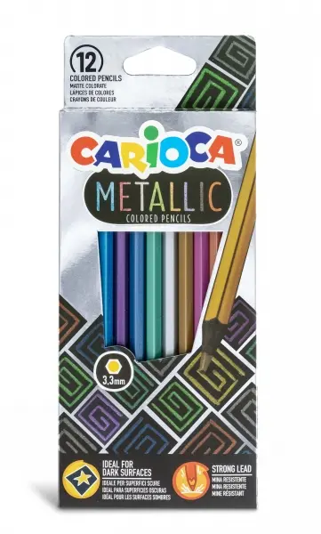 Carioca Metallic Pack de 12 Lapices Hexagonales Metalicos - Colores Cubrientes - Ideales para Superf