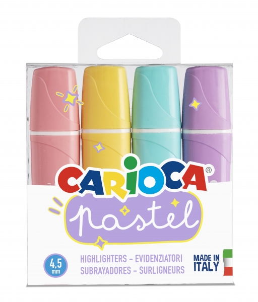 Carioca Memolight Pack de 4 Subrayadores Pastel - Tinta a Base de Agua y Lavable - Punta Biselada - 