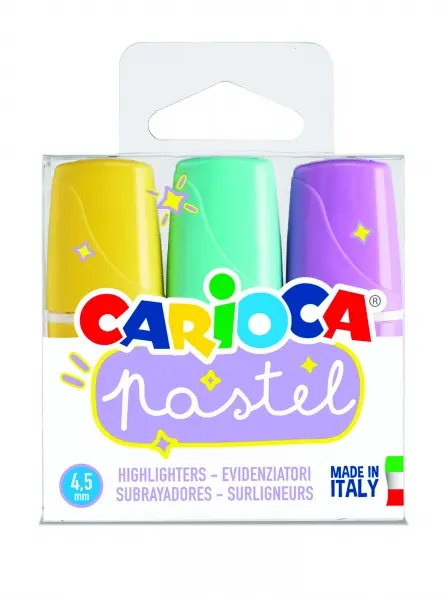 Carioca Minilight Pack de 3 Subrayadores Pastel - Tinta a Base de Agua y Lavable - Punta Biselada - 