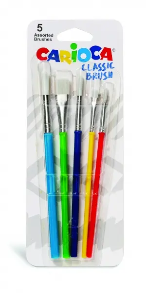 Carioca Pinceles Pack de 5 Pinceles - Nylon - Cerdas Suaves y Duraderas - Perfectos para el Cole - 5