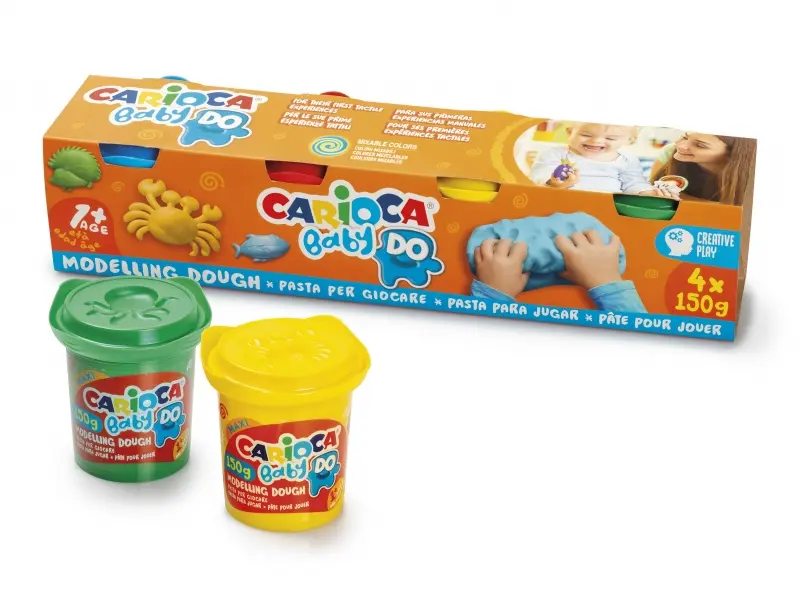 Carioca Baby Do Pack con 4 Botes de Pasta de Modelar 150ml - Super Ligera, Elastica y Maleable - Ide