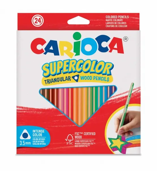 Carioca Supercolor Pack de 24 Lapices de Colores - Cuerpo de Madera Triangular - Colores Intensos y 