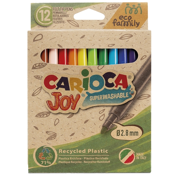 Carioca Joy Eco Family Pack de 12 Rotuladores Punta Fina 2.8mm Bloqueada - Tinta Superlavable - Capu