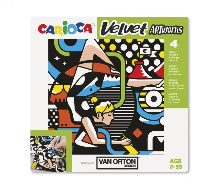 Carioca Velvet Artworks Pack de 4 Ilustraciones de Terciopelo para Colorear - Suave Textura - Desarr