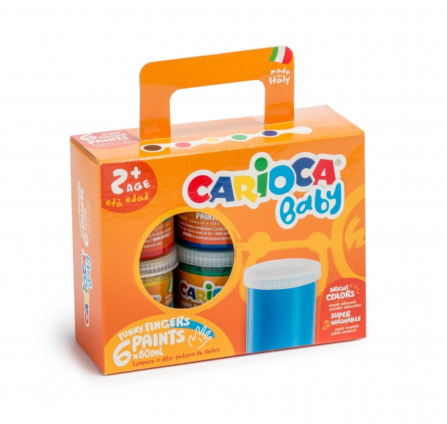 Carioca Tempera Baby Pack de 6 Botes de Pintura de Dedos 2+ - Lavable - Atoxica - sin Olor - Maxima 