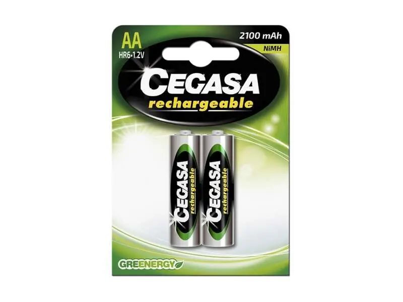 Cegasa HR6 Pack de 2 Pilas Recargables AA 2100mAh - Tecnologia Rtu - Mantiene 85% Energia un A�o - I