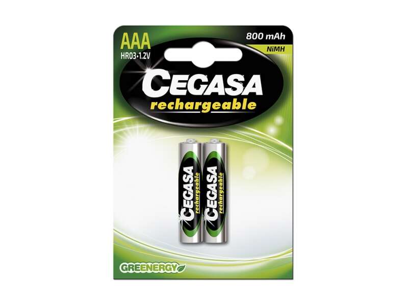 Cegasa HR03 Pack de 2 Pilas Recargables AAA - Tecnologia Rtu - Mantiene 85% de Energia Tras un A�o