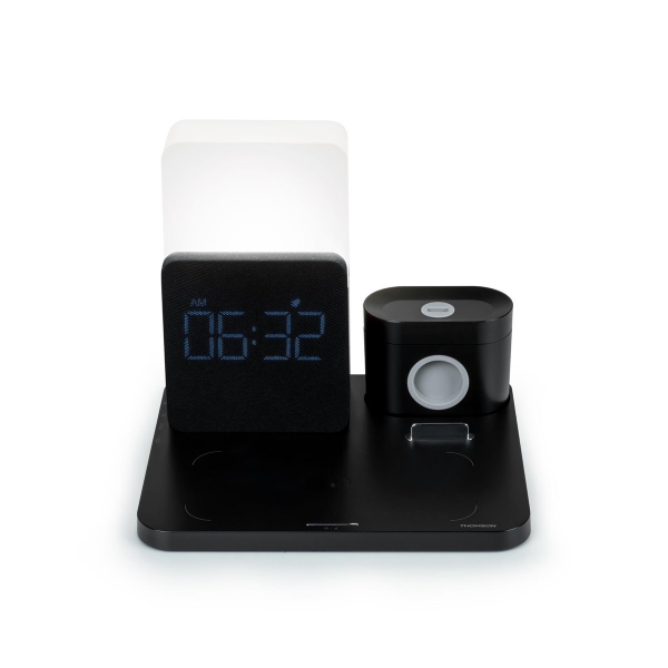 Thomson Reloj Despertador con Estacion de Carga Inalambrica para Smartphone, Smartwatch - Carga USB-