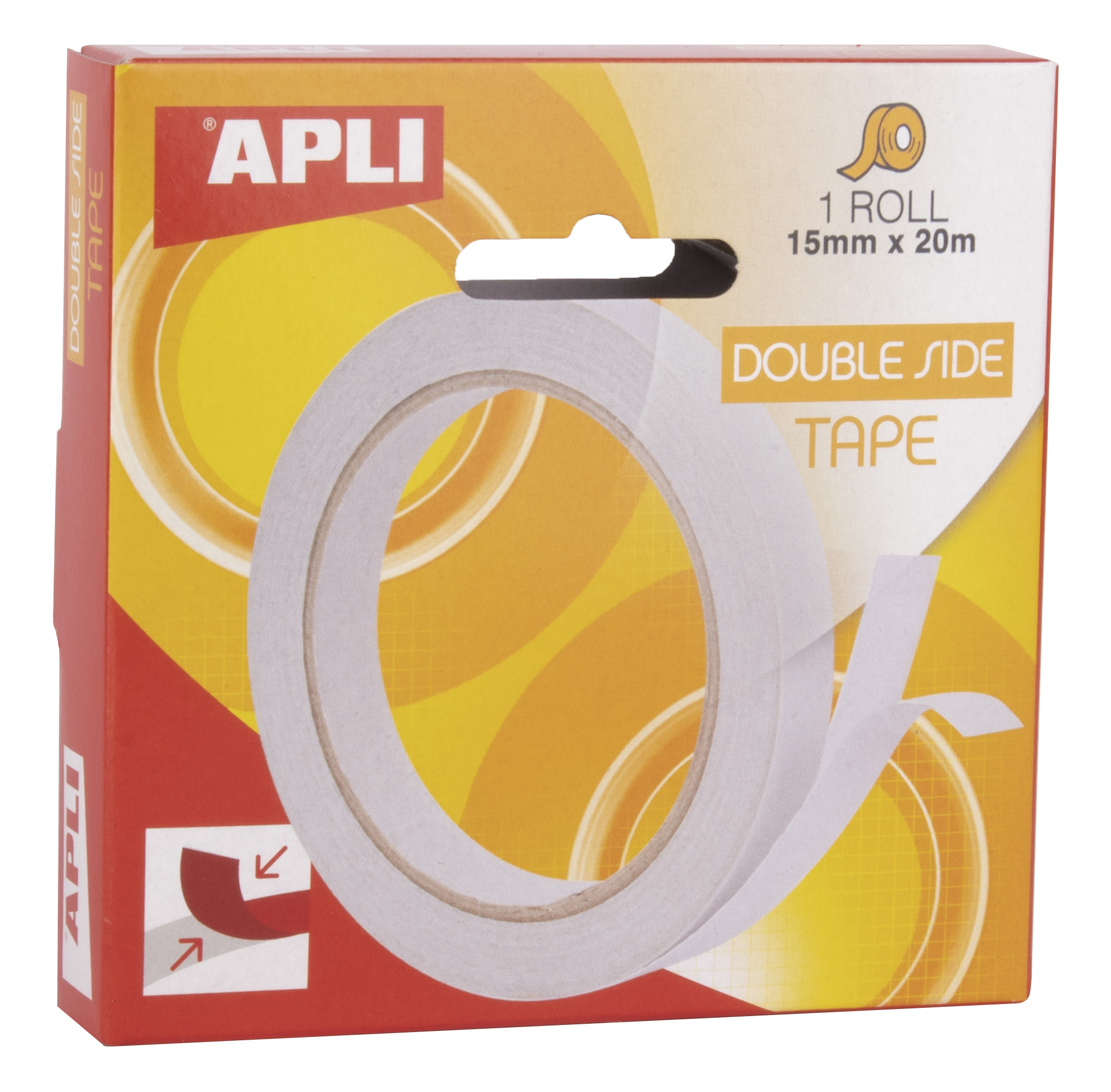 Apli Cinta Adhesiva Doble Cara 15mm x 20m - Facil de Cortar y Aplicar - Adhesion Fuerte y Duradera -