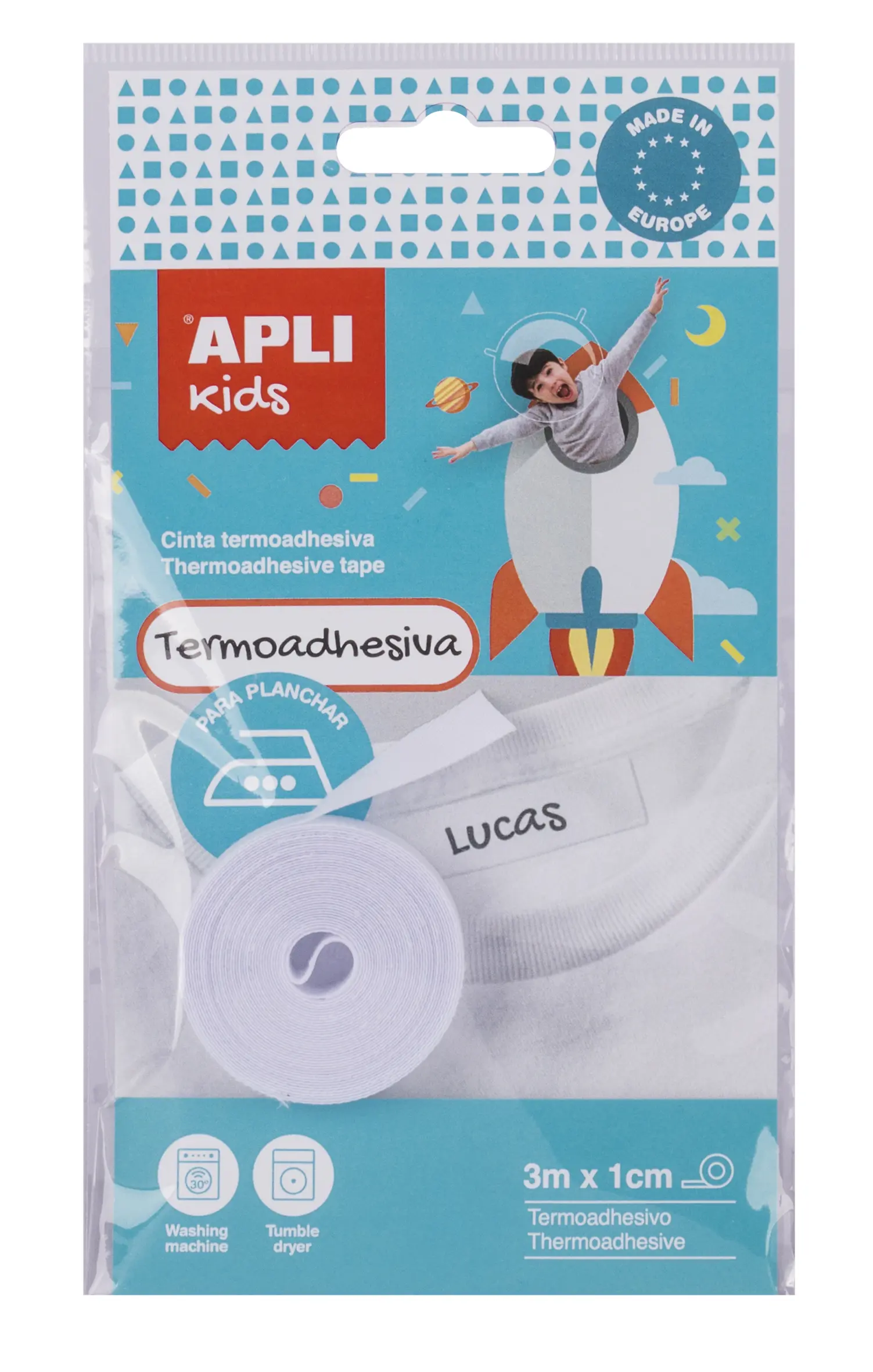 Apli Cinta Termoadhesiva para Marcar Ropa - 10mmx3m - 70% Poliester y 30% Algodon - Resistente a Lav