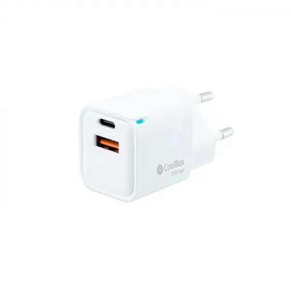 Coolbox Cargador de Pared 20W QC3.0 + PD - USB-A + USB-C - Carga Rapida - Tecnolog�a GaN - Color Bla