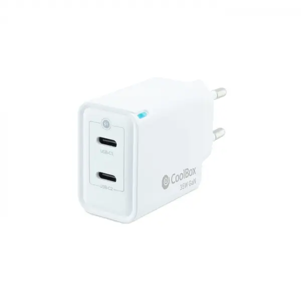Coolbox Cargador de Pared 35W QC3.0 + PD - 2xUSB-C - Carga Rapida - Tecnolog�a GaN - Color Blanco