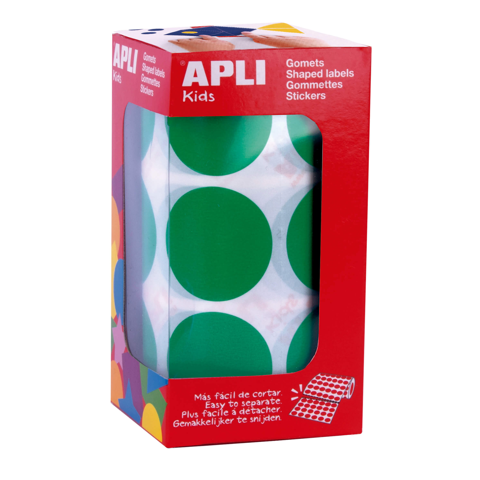 Apli Gomets XL Redondos Verdes - � 33mm - Adhesivo Permanente - 708 Gomets por Rollo