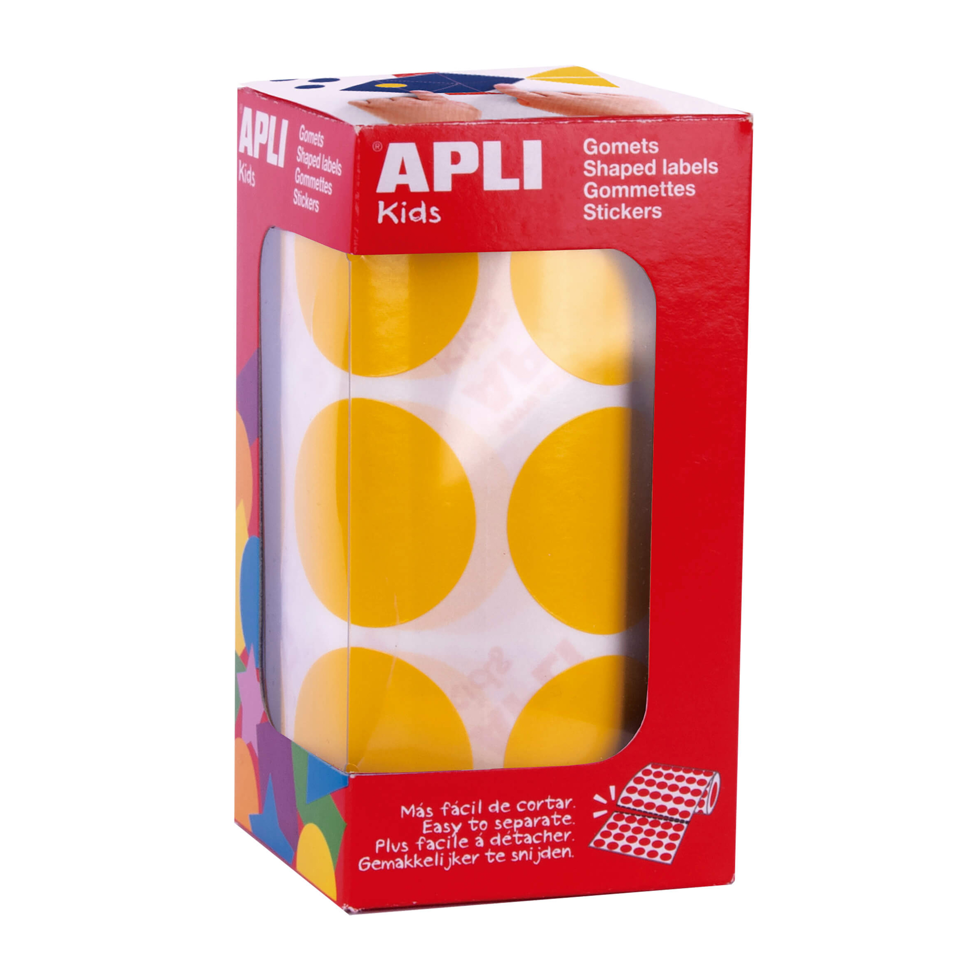 Apli Gomets XL Redondos � 33mm Amarillo Adhesivo Permanente - 59 Hojas Pretroqueladas - 708 Gomets p