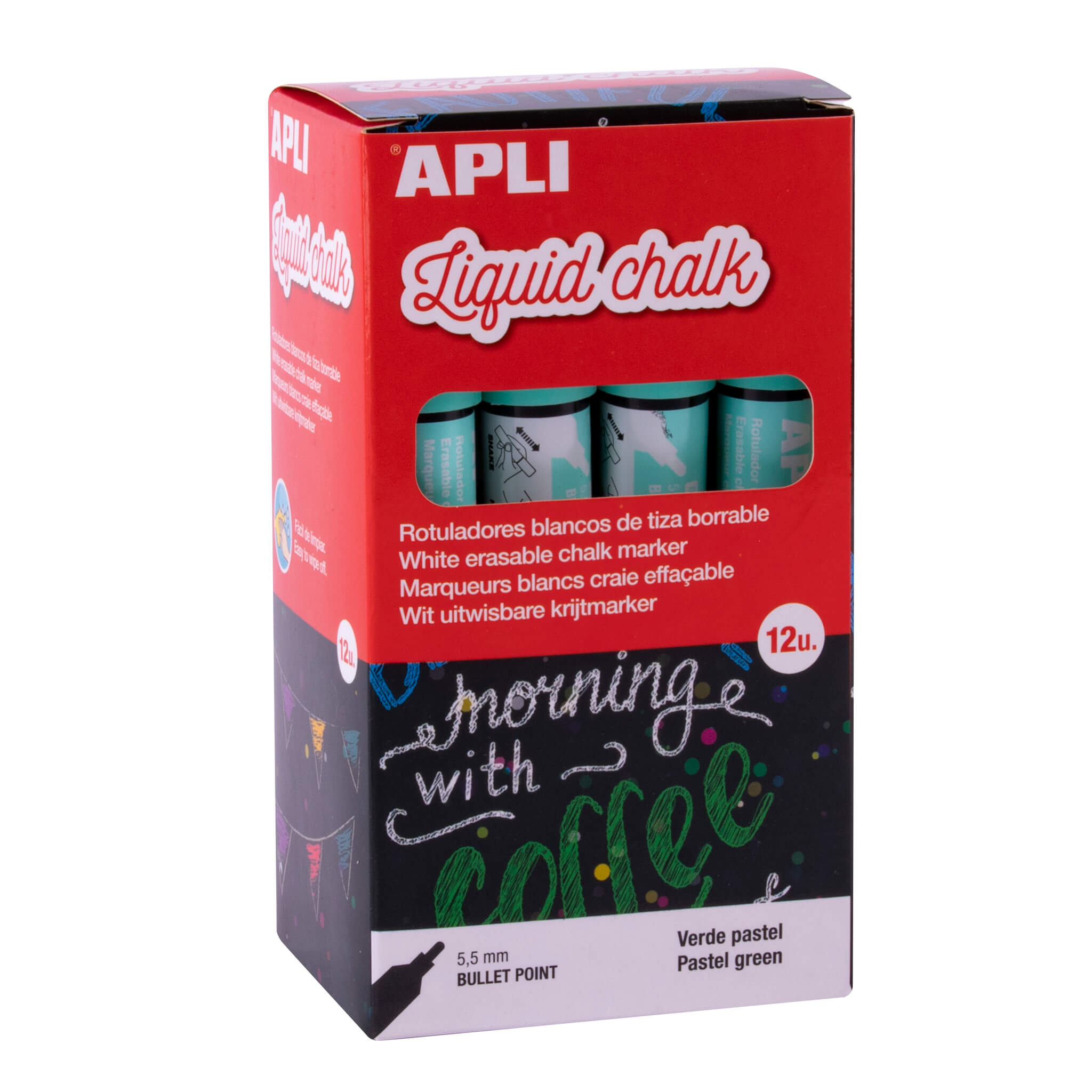 Apli Rotulador de Tiza Liquida Verde Pastel - Punta Redonda - Ideal para Pizarras, Plastico, Ventana