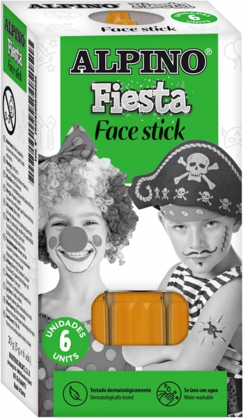 Alpino Fiesta Face Stick Pack con 6 Barritas de Pintura Facial - Sistema Retractil Giratorio - Se La