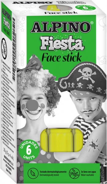 Alpino Fiesta Face Stick Pack con 6 Barritas de Pintura Facial - Sistema Retractil Giratorio - Se La