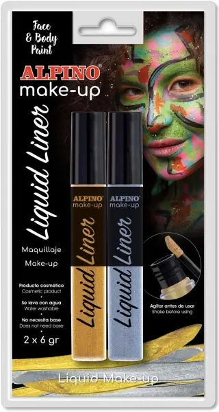 Alpino Make-up Liquid Liner Pack con 2 Botes de Maquillaje Liquido con Aplicador - Se Lava con Agua 