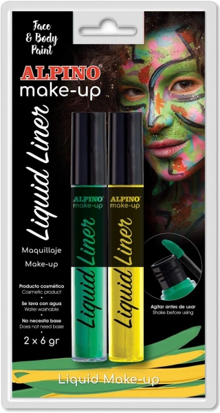 Alpino Make-up Liquid Liner Pack con 2 Botes de Maquillaje Liquido con Aplicador - Se Lava con Agua 
