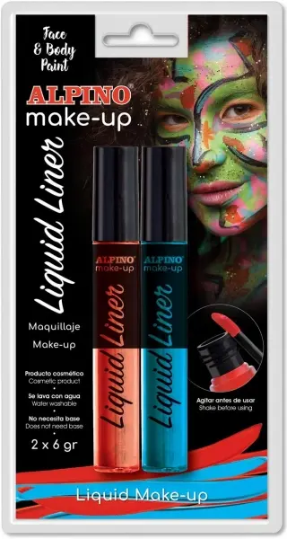 Alpino Make-up Liquid Liner Pack con 2 Botes de Maquillaje Liquido con Aplicador - Se Lava con Agua 