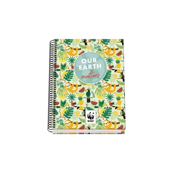 Dohe WWF Tropic Cuaderno Espiral A5 100 Hojas Cuadricula 5mm - Tapa Dura Impresa a todo Color y Plas