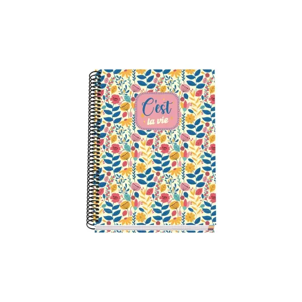 Dohe C`est la Vie Cuaderno Espiral A5 100 Hojas Cuadricula 5mm - Tapa Dura Impresa a todo Color y Pl
