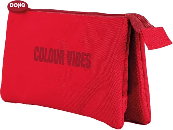 Dohe Colour Vibes Portatodo Triple - Cierre Doble con Cremallera y Tirador de Goma - Color Rojo