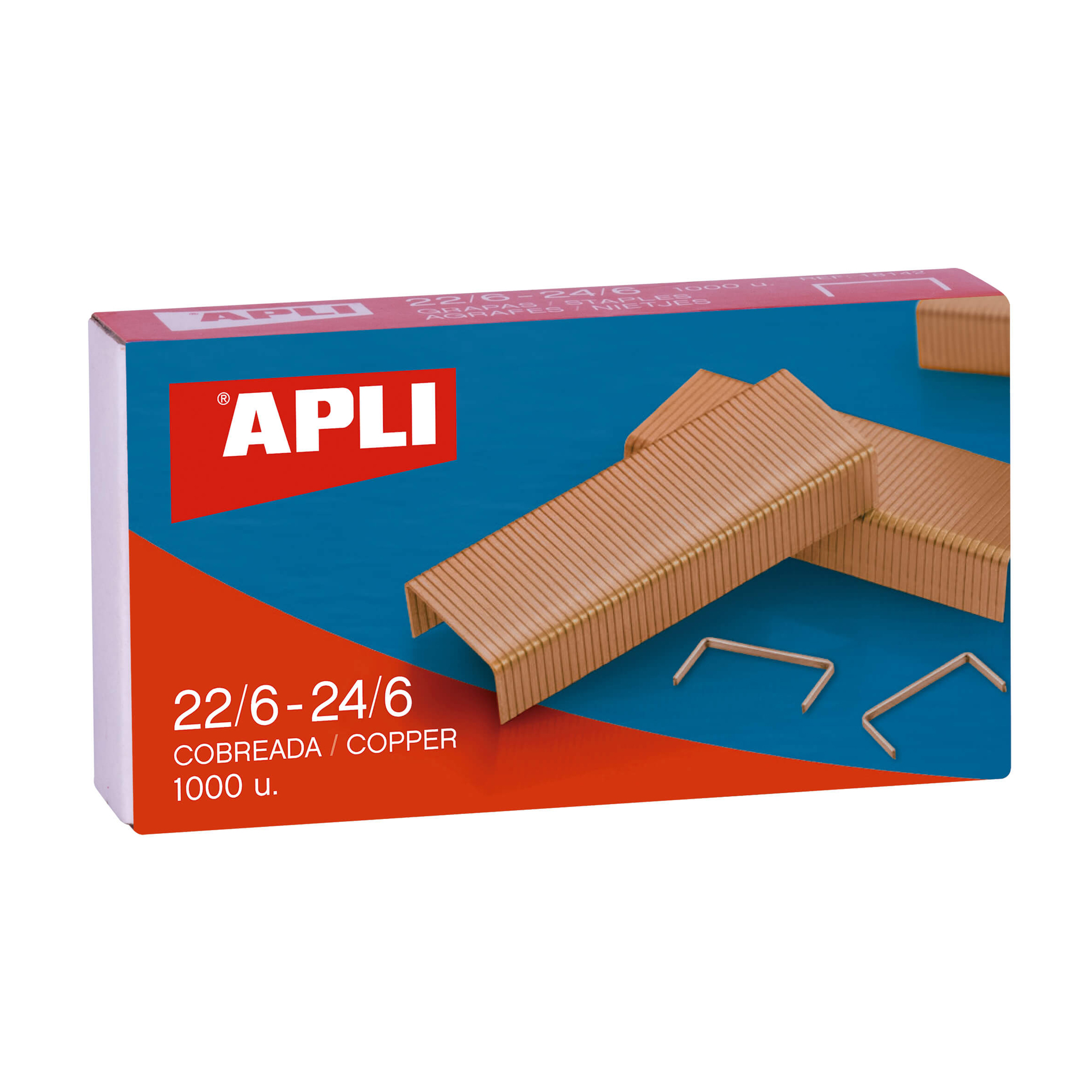 Apli Grapas de Cobre Galvanizadas 22/6 - 24/6 - Capacidad de 30 Hojas - Material Duradero y Resisten