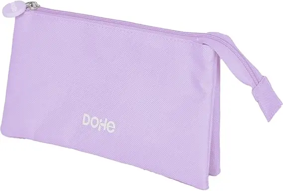 Dohe Serenity Portatodo Triple - Cierre Doble con Cremallera y Tirador de Goma - Color Morado