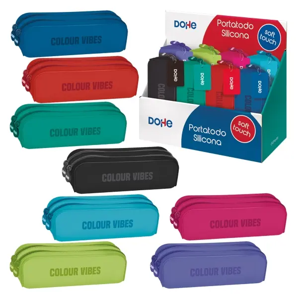 Dohe Colour Vibes Expositor con 8 Portatodos Dobles de Silicona - Cierre con Cremallera y Tirador de